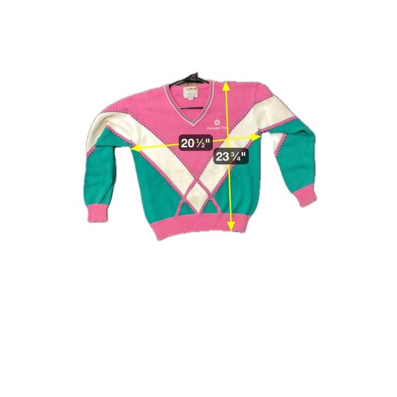 Vintage Lady LaMode Active Sportswear Pink Green White V Neck Sweater SZ Large - Picture 9 of 10